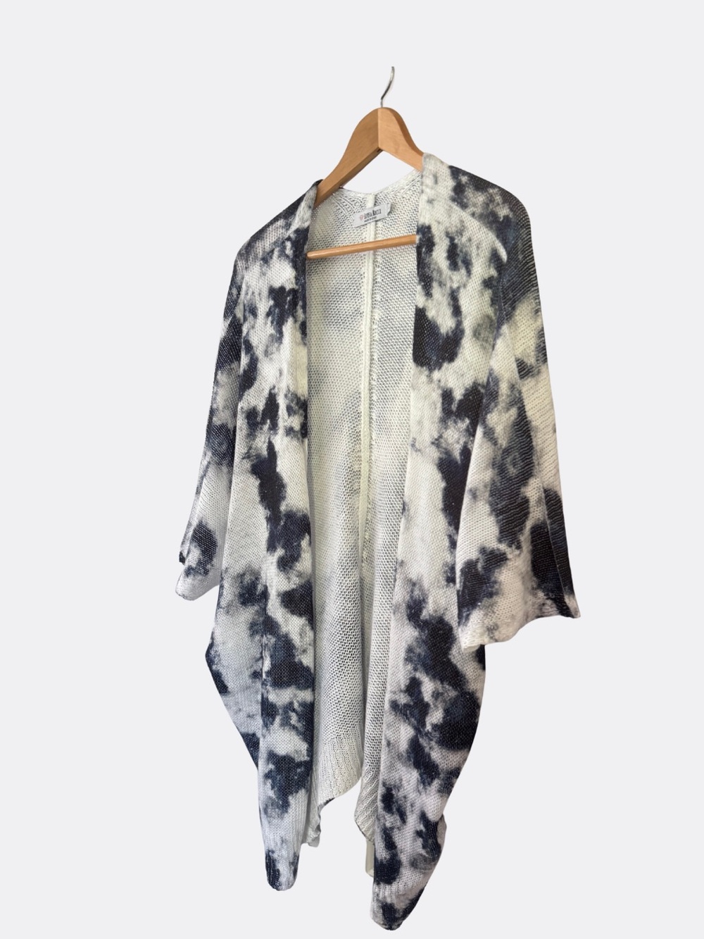 Luisa Ricci Made in Italy Open Knit Batwing Cardigan L Blue Gray Ivory - Picture 2 of 4